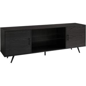 Walker Edison Saxon Mid Century Modern 2 Door Glass Shelf TV Stand for TVs up to 80 Inches, 70 Inch, Dark Walnut(Graphite)