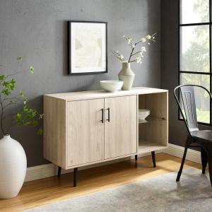 Walker Edison Saxon Modern Glass Shelf TV Stand for TVs up to 58 Inches, 52 Inch, Dark Walnut(Birch)