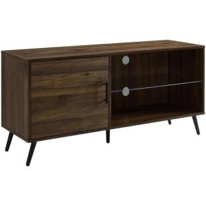Walker Edison Saxon Modern Glass Shelf TV Stand for TVs up to 58 Inches, 52 Inch, Dark Walnut(Dark Walnut)