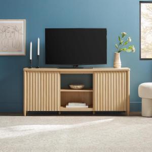 Walker Edison Scandinavian Reeded TV Stand with Storage for up to 70″ TV Coastal Oak(Coastal Oak)