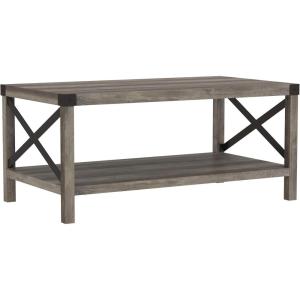 Walker Edison Sedalia Modern Farmhouse Metal X Coffee Table, 40 Inch, Stone Grey(Grey Wash)