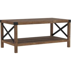 Walker Edison Sedalia Modern Farmhouse Metal X Coffee Table, 40 Inch, Stone Grey(Rustic Oak)