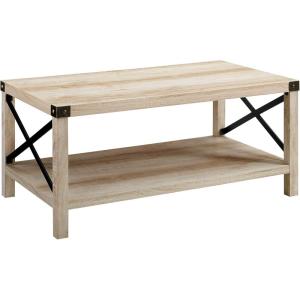 Walker Edison Sedalia Modern Farmhouse Metal X Coffee Table, 40 Inch, Stone Grey(White Oak)
