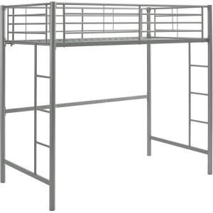 Walker Edison Silver Metal Twin over Loft Bunk Bed Twin Size Bedframe with Ladder(Silver)