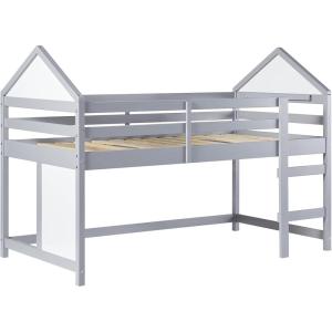 Walker Edison Skylar Kids Twin Low Loft Bed with Rails, Solid Wood, No Box Spring Required, Grey(Grey)