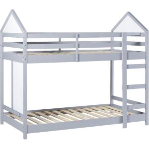 Walker Edison Skylar Kids Twin Over Twin Solid Wood Bunk Bed, Built-in Ladder, No Box Spring Required, Natural Pine(Grey)