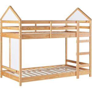 Walker Edison Skylar Kids Twin Over Twin Solid Wood Bunk Bed, Built-in Ladder, No Box Spring Required, Natural Pine(Natural Pine)