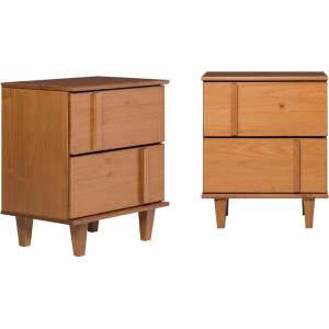 Walker Edison Sprague Contemporary Detailed Drawer Solid Wood Nightstand, 20 Inch, Caramel(Caramel)