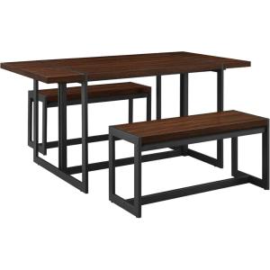 Walker Edison Tien Urban 3-Piece Dining Table and Bench Set, Set of 3, Coastal Oak(Dark Walnut)