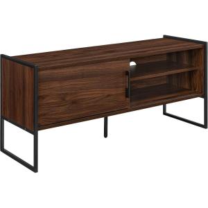 Walker Edison Tierra Contemporary Minimalist Metal-Leg Low Stand for TVs up to 50 Inches, 48 Inch, Dark Walnut