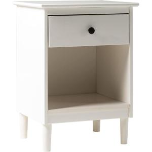 Walker Edison Traditional Wood 1 Drawer Nightstand Side Table Bedroom Storage Drawer and Shelf Bedside End Table, 18 Inch, Caramel(White)