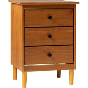 Walker Edison Traditional Wood 3 Drawer Nightstand Side Table Bedroom Storage Drawer and Shelf Bedside End Table, 18 Inch, Caramel(Caramel)