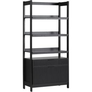 Walker Edison Transitional Open Reeded 4-Shelf Bookshelf with Drawers Versatile Bookcase with Bottom Storage for Home Office, Living Room, Bedroom, 33 Inch, Black(Black)