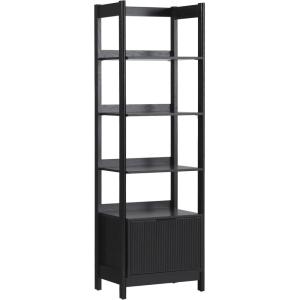 Walker Edison Transitional Reeded Narrow Open Bookshelf with Drawer Home Office Living Room, Bedroom, 4-Shelf Bookcase with Bottom Storage, 22 Inch, Black(Black)