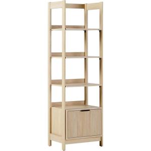 Walker Edison Transitional Reeded Narrow Open Bookshelf with Drawer Home Office Living Room, Bedroom, 4-Shelf Bookcase with Bottom Storage, 22 Inch, Black(Coastal Oak)