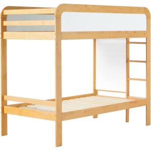 Walker Edison Twin Contemporary Solid Wood Bunk Bed, Built-in Ladder, No Box Spring Required, Twin Size, Walnut(Natural Pine)