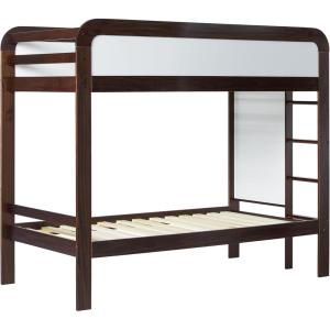 Walker Edison Twin Contemporary Solid Wood Bunk Bed, Built-in Ladder, No Box Spring Required, Twin Size, Walnut(Walnut)