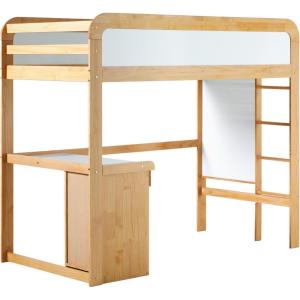 Walker Edison Twin Contemporary Solid Wood Loft Bed with Desk, Built-in Ladder, No Box Spring Required, Twin Size, Walnut(Natural Pine)