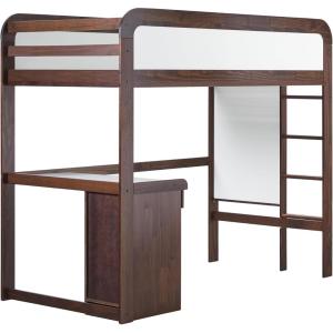 Walker Edison Twin Contemporary Solid Wood Loft Bed with Desk, Built-in Ladder, No Box Spring Required, Twin Size, Walnut(Walnut)