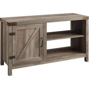 Walker Edison Wesley Modern Farmhouse Glass Door TV Stand for TVs up to 65 Inches, 58 Inch, Stone Grey, Without Fireplace(Grey Wash)