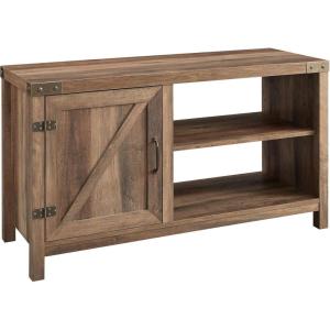 Walker Edison Wesley Modern Farmhouse Glass Door TV Stand for TVs up to 65 Inches, 58 Inch, Stone Grey, Without Fireplace(Rustic Oak)