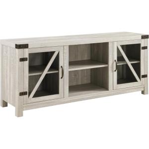 Walker Edison Wesley Modern Farmhouse Glass Door TV Stand for TVs up to 65 Inches, 58 Inch, Stone Grey, Without Fireplace(Stone Grey)