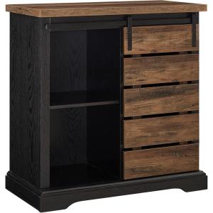 Walker Edison Willa Modern Farmhouse Sliding Single Slat Door Storage Console, 32 Inch, White and Rustic Oak(Black and Rustic Oak)