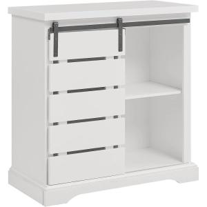 Walker Edison Willa Modern Farmhouse Sliding Single Slat Door Storage Console, 32 Inch, White and Rustic Oak(White)