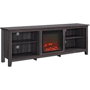 Walker Edison Wren Classic 4 Cubby Fireplace TV Stand for TVs up to 80 Inches, 70 Inch, Espresso(Charcoal)