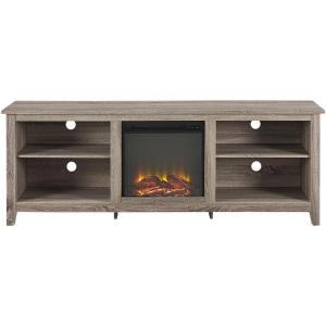 Walker Edison Wren Classic 4 Cubby Fireplace TV Stand for TVs up to 80 Inches, 70 Inch, Espresso(Driftwood)