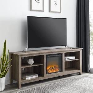 Walker Edison Wren Classic 4 Cubby Fireplace TV Stand for TVs up to 80 Inches, 70 Inch, Espresso(Grey Wash)
