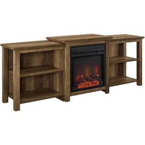 Walker Edison Wren Classic 4 Cubby Fireplace TV Stand for TVs up to 80 Inches, 70 Inch, Espresso(Rustic Oak)