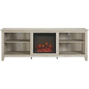 Walker Edison Wren Classic 4 Cubby Fireplace TV Stand for TVs up to 80 Inches, 70 Inch, Espresso(White Oak)