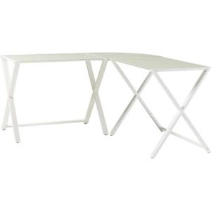 Walker Edison Wright Modern X Leg Glass Top Corner Computer Gaming L Shape Desk Home Office, 51 Inch, White