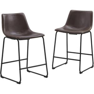 Walker Edison Xuma Modern Faux Leather Armless Low Back Counter Stool, Set of 2, Whiskey Brown(Brown)
