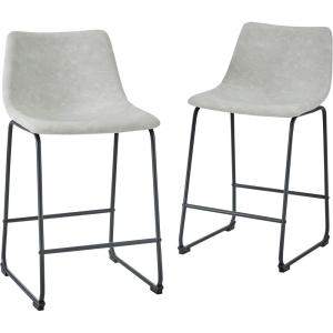 Walker Edison Xuma Modern Faux Leather Armless Low Back Counter Stool, Set of 2, Whiskey Brown(Grey)