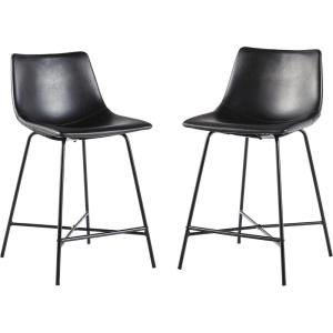 Walker Edison Xuma Modern Faux Leather Armless Low Back Counter Stool, Set of 2, Whiskey Brown(Modern Black)