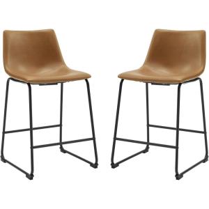 Walker Edison Xuma Modern Faux Leather Armless Low Back Counter Stool, Set of 2, Whiskey Brown(Whiskey Brown)