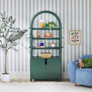 Walker Edison Zoey Modern Arched Wood Open Bookcase 72 Inch, White(Green)