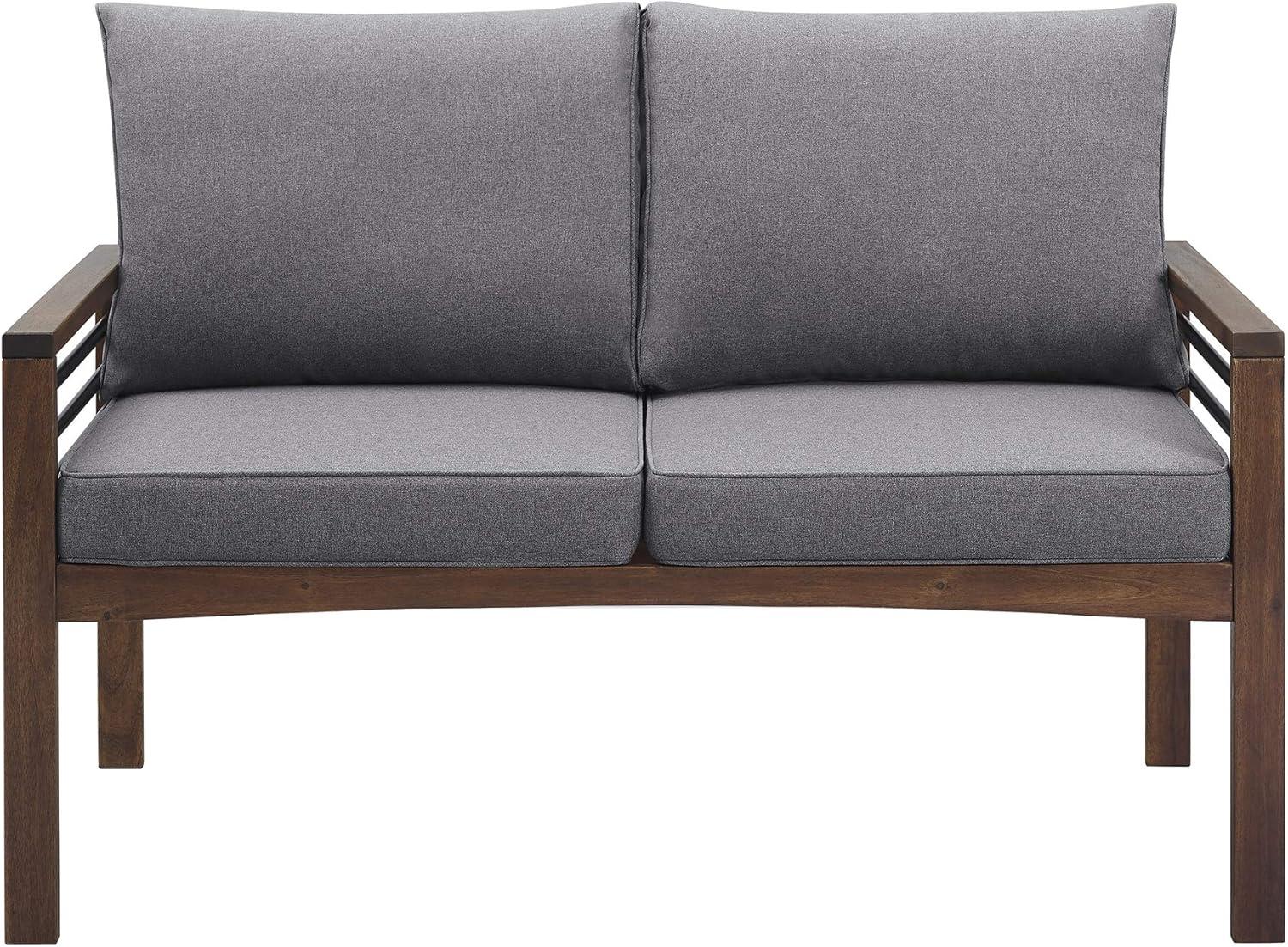 imageWalker Edison 2 Person Outdoor Patio Modern Wood and Metal Loveseat with Washable Cushions All Weather Backyard Conversation Garden Poolside Balcony 48 Inch Dark Brown and GreyLoveseat