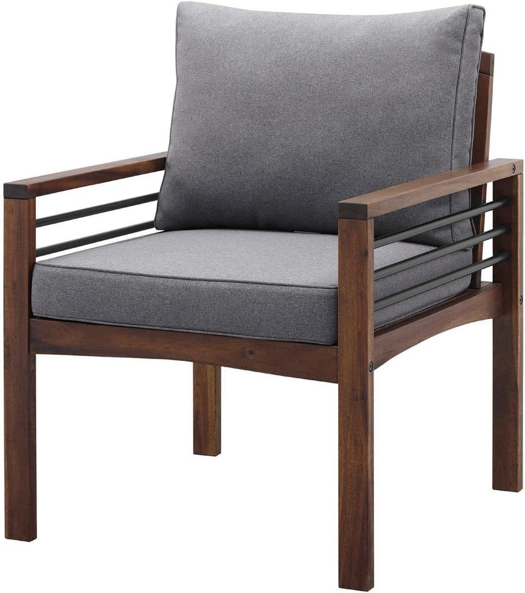imageWalker Edison 2 Person Outdoor Patio Modern Wood and Metal Loveseat with Washable Cushions All Weather Backyard Conversation Garden Poolside Balcony 48 Inch Dark Brown and GreyChair Set