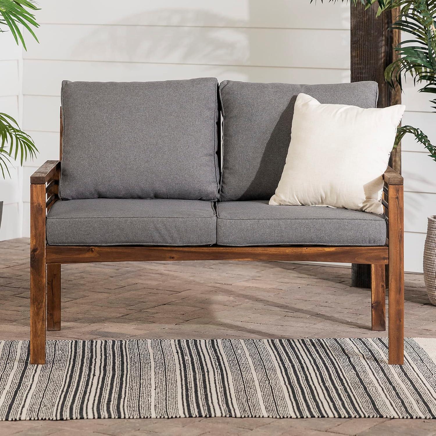 imageWalker Edison 2 Person Outdoor Patio Modern Wood and Metal Loveseat with Washable Cushions All Weather Backyard Conversation Garden Poolside Balcony 48 Inch Dark Brown and GreyLoveseat