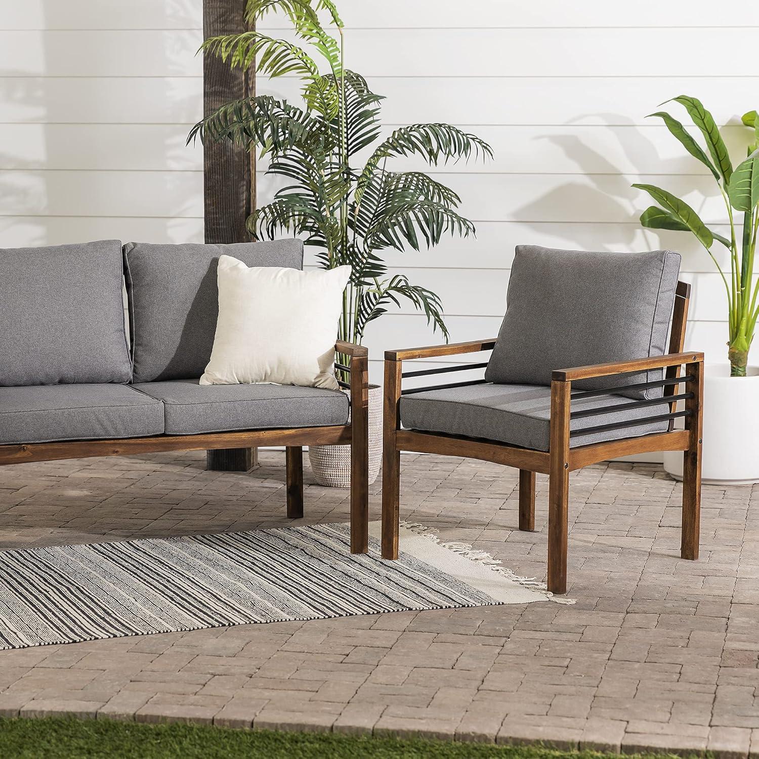 imageWalker Edison 2 Person Outdoor Patio Modern Wood and Metal Loveseat with Washable Cushions All Weather Backyard Conversation Garden Poolside Balcony 48 Inch Dark Brown and Grey3 Piece Chat Set