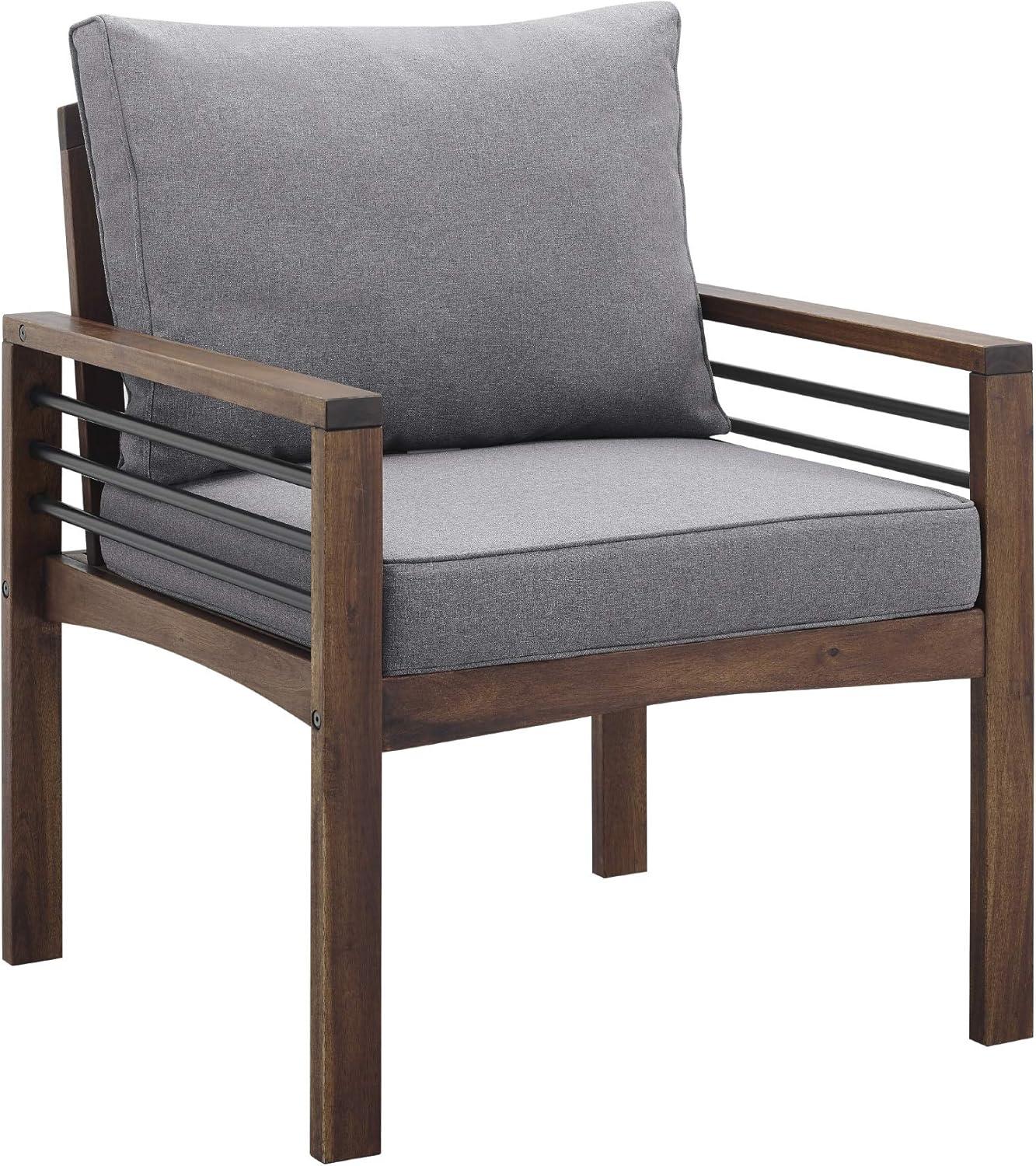 imageWalker Edison 2 Person Outdoor Patio Modern Wood and Metal Loveseat with Washable Cushions All Weather Backyard Conversation Garden Poolside Balcony 48 Inch Dark Brown and Grey3 Piece Chat Set