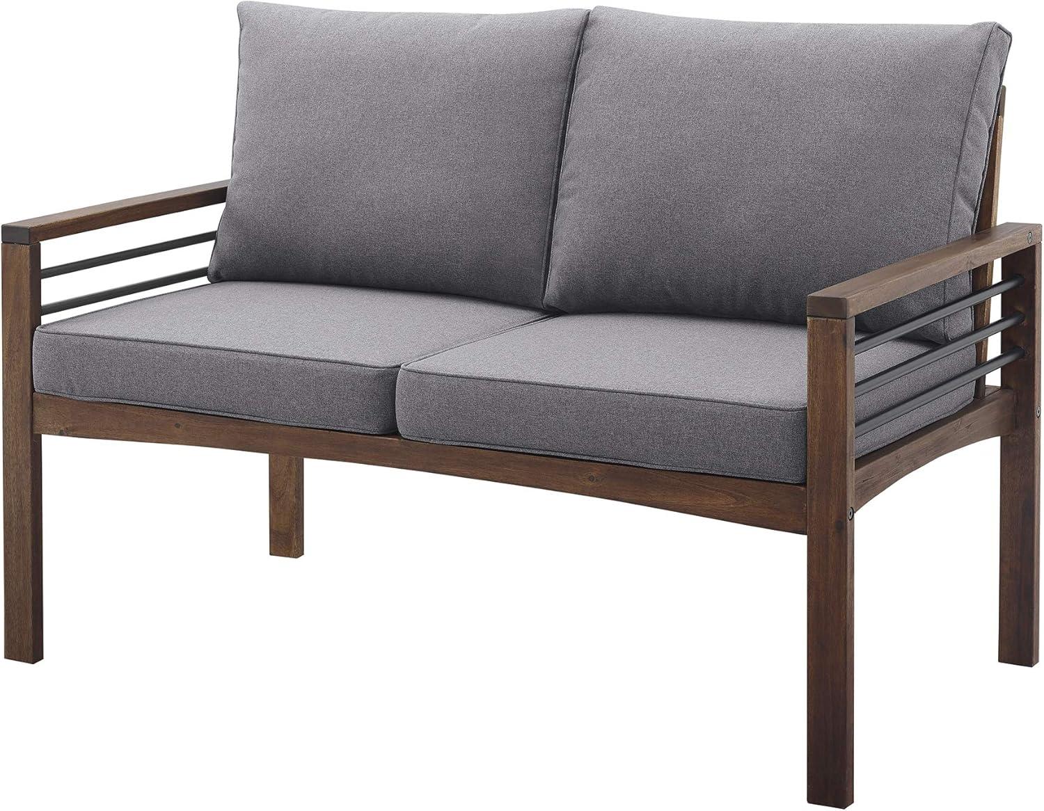 imageWalker Edison 2 Person Outdoor Patio Modern Wood and Metal Loveseat with Washable Cushions All Weather Backyard Conversation Garden Poolside Balcony 48 Inch Dark Brown and GreyLoveseat