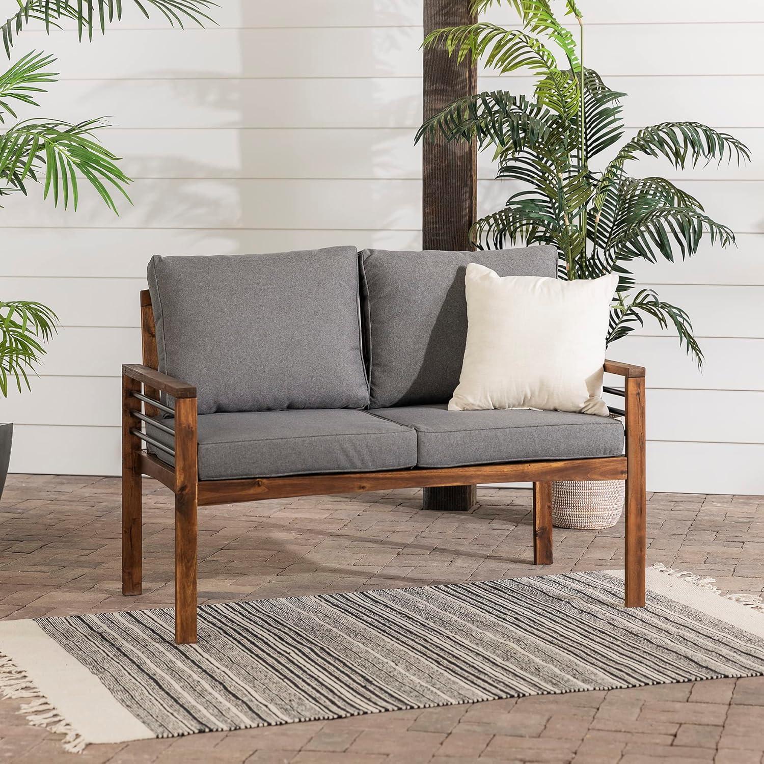 imageWalker Edison 2 Person Outdoor Patio Modern Wood and Metal Loveseat with Washable Cushions All Weather Backyard Conversation Garden Poolside Balcony 48 Inch Dark Brown and GreyLoveseat