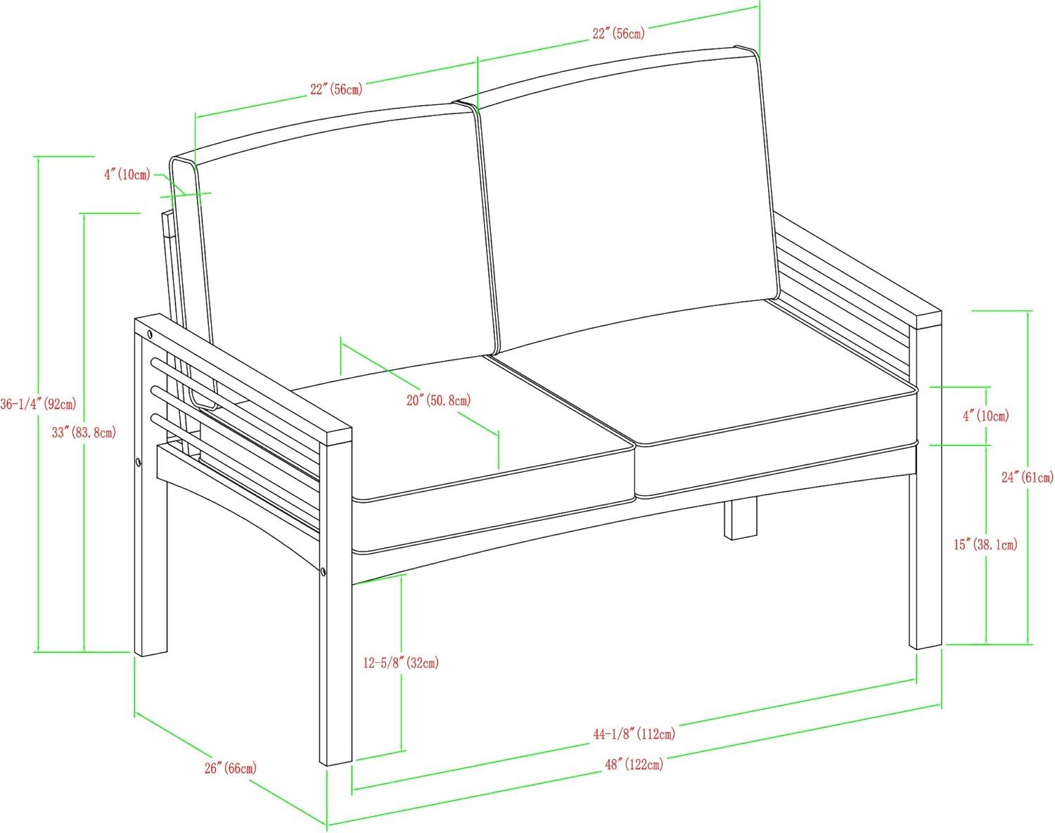 imageWalker Edison 2 Person Outdoor Patio Modern Wood and Metal Loveseat with Washable Cushions All Weather Backyard Conversation Garden Poolside Balcony 48 Inch Dark Brown and Grey3 Piece Chat Set