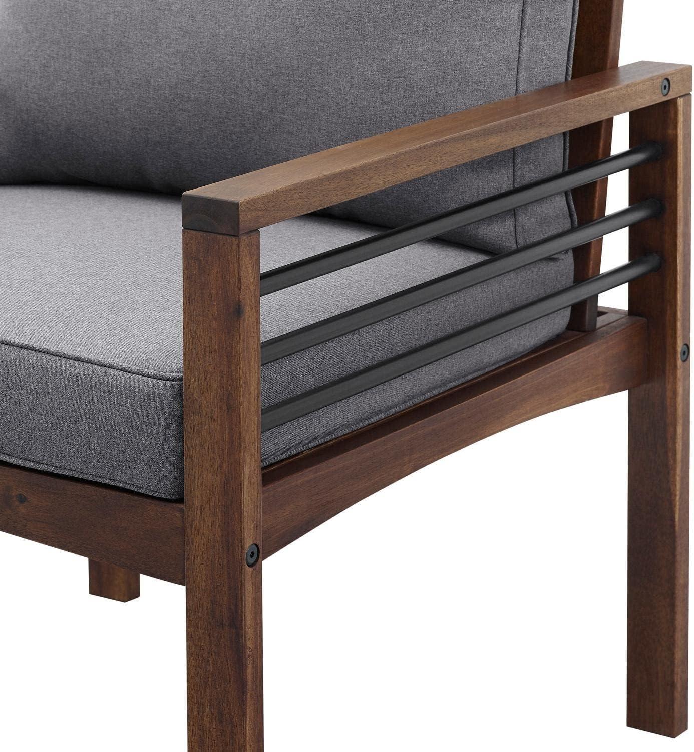 imageWalker Edison 2 Person Outdoor Patio Modern Wood and Metal Loveseat with Washable Cushions All Weather Backyard Conversation Garden Poolside Balcony 48 Inch Dark Brown and GreyChair Set