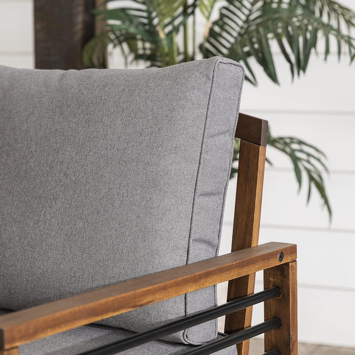 imageWalker Edison 2 Person Outdoor Patio Modern Wood and Metal Loveseat with Washable Cushions All Weather Backyard Conversation Garden Poolside Balcony 48 Inch Dark Brown and Grey3 Piece Chat Set