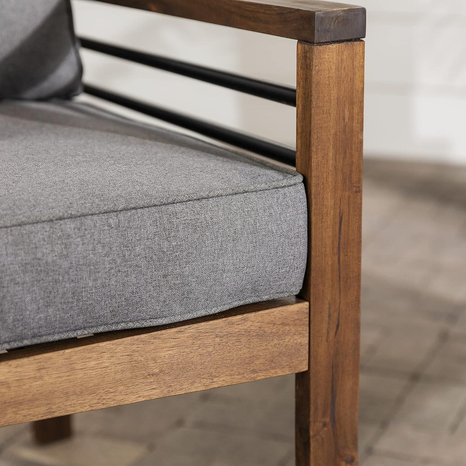 imageWalker Edison 2 Person Outdoor Patio Modern Wood and Metal Loveseat with Washable Cushions All Weather Backyard Conversation Garden Poolside Balcony 48 Inch Dark Brown and Grey3 Piece Chat Set